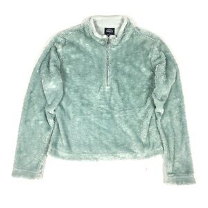 MARKER Furry Pullover Polartec Sweatshirt Half Zip Fuzzy Cozy Aqua Size Medium